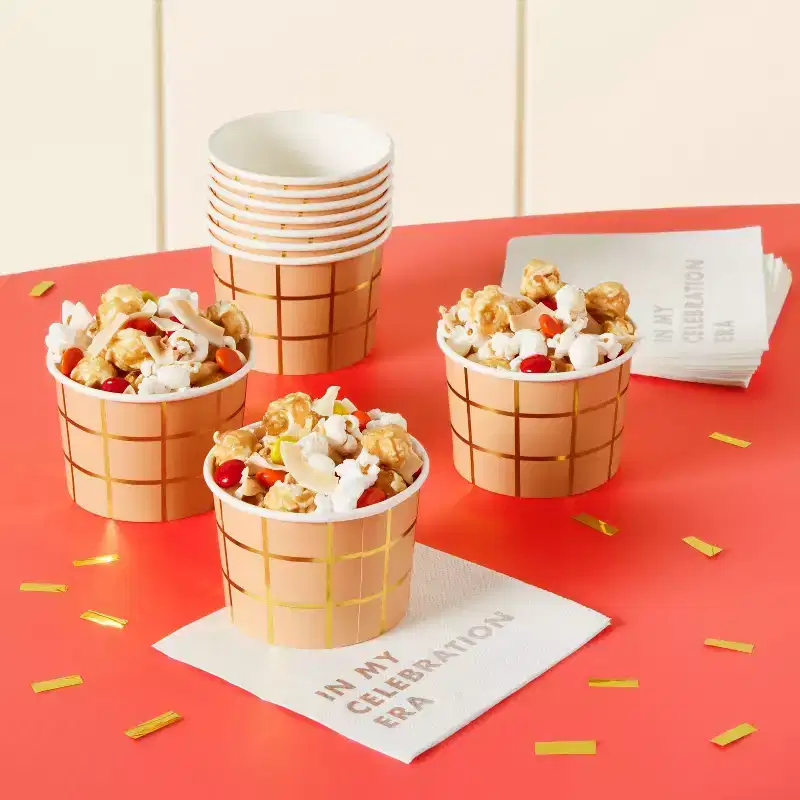 10ct Metallic Treat Cups with Waffle Cone Print Gold - Spritz™