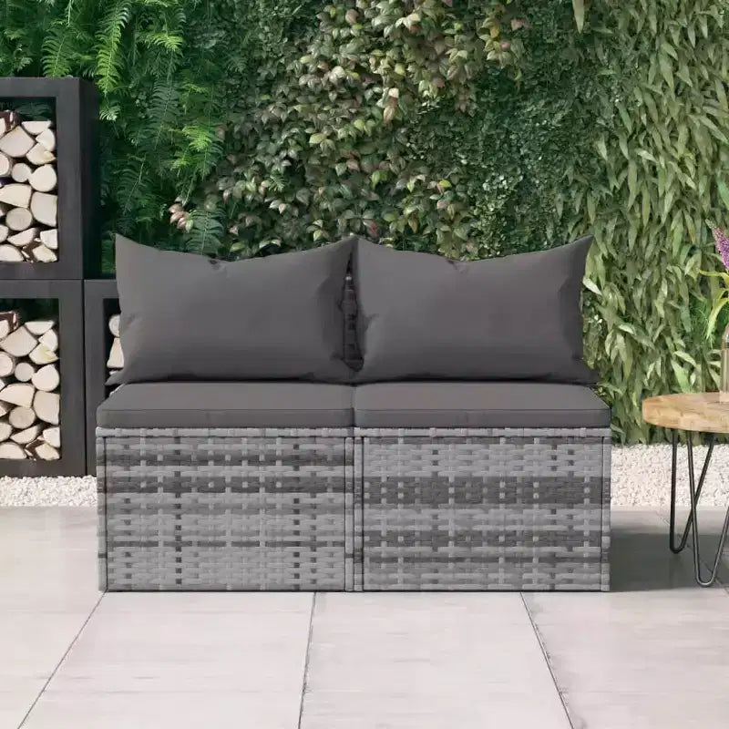 vidaXL Patio Middle Sofas with Cushions Accent Loveseat 2 Pcs Poly Rattan - Gray