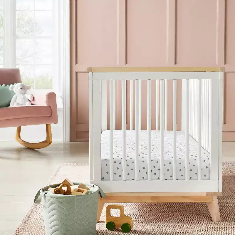2pk Fitted Jersey Crib Sheets - Dots and Solid Sage - Cloud Island™: Standard Crib Size, Polka Dot Pattern