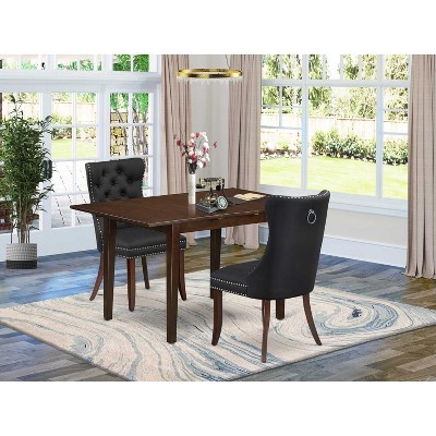 HomeStock 3-Pc Mahogany Finish Rectangular Solid Wood Top With Butterfly Leaf Dining Table Set