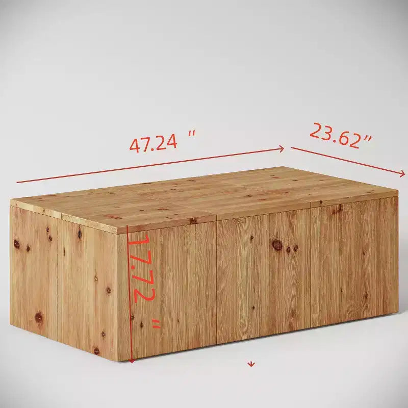 Lantine 47-Inch Rectangle Solid Wood Coffee Table, Farmhouse Center Table with Natural Wood Grain for Living Room, Retro Style