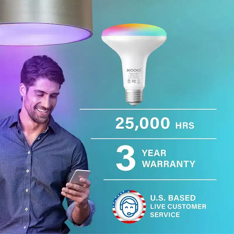 XODO Smart LED Flood Light Bulbs 4-Pack, 11W (75W Equivalent), 900 Lumens, WiFi Dimmable RGB Color Changing Smart Bulbs, LB1 App & Voice Control