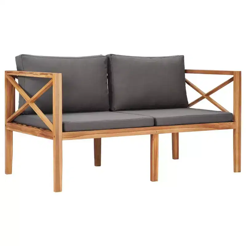 vidaXL Patio Bench Dark grey and teak Teak wood and polyester 2-Seater