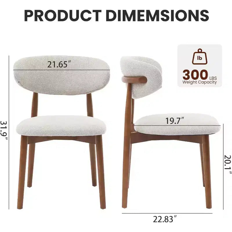 Wooden Dining Chairs Set of 2, Mid Century Modern Fabric Upholstered, Farmhouse Style for Kitchen & Dining Room, Beige