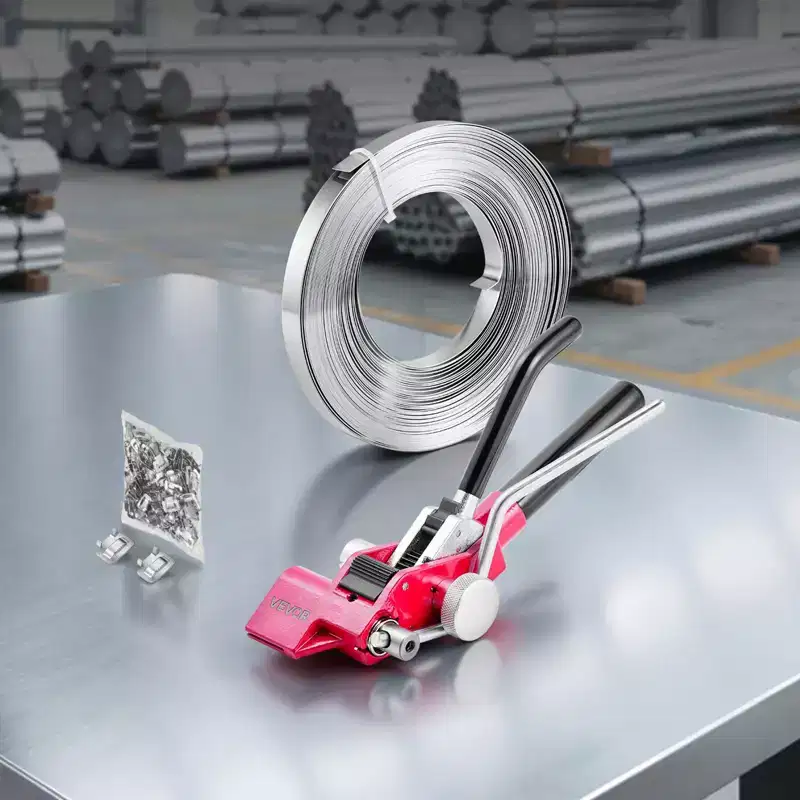 VEVOR Steel Banding Strapping Kit, Banding Sealer Tool with 100 ft Binding Straps, 100 Metal Clasps, Manual Pallet Packaging Strapping Kit ,Silver