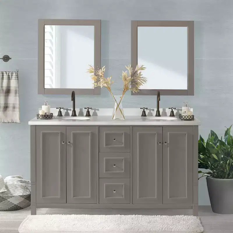 Alaterre Furniture Williamsburg 60 in. Double Sink Bathroom Vanity - Freestanding Cabinet Without Top, Gray