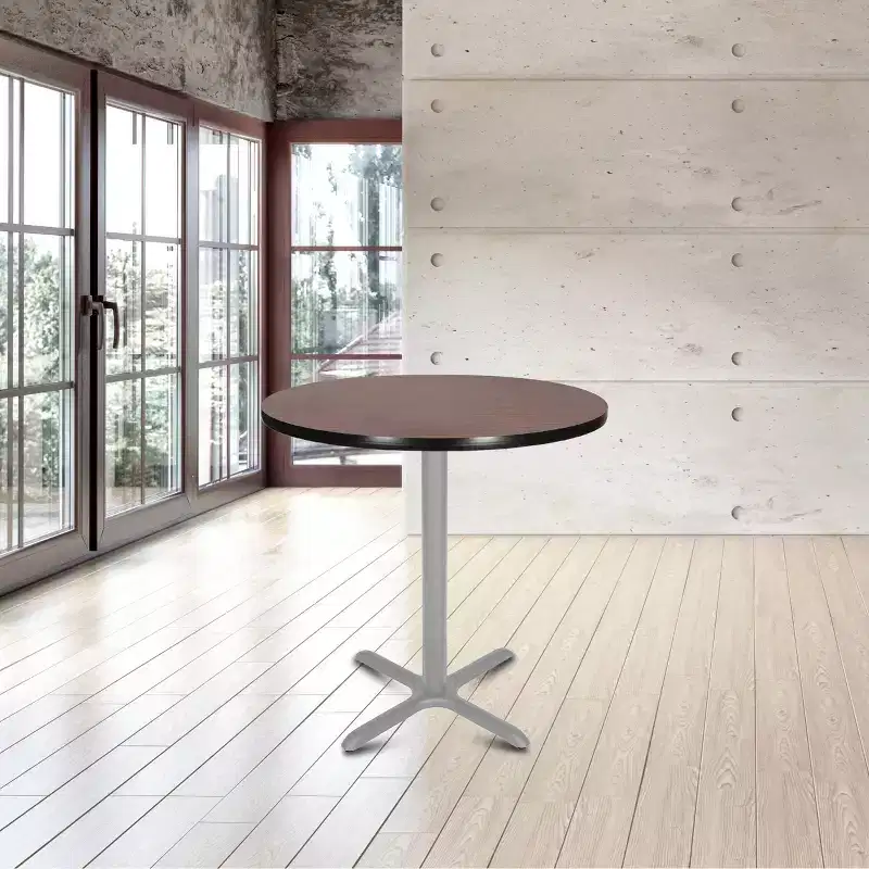 Hampden Furnishings 36" Bennet Collection Round with X Base Dining Table Gray/Mahogany