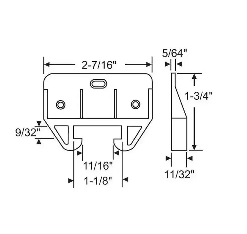 Brixwell Drawer Guide, Plastic Material, 2-7/16 Overall Width, 1-3/4 Overall Height, 5/64 Thickness, 11/16 Center Channel Width, White Finish