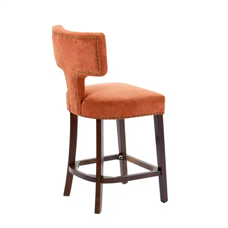 CLIHOME Set of 2 Mid Century Counter Height Bar Stools, Farmhouse Linen Fabric Upholstered Kitchen Accent Chair Curved Backrest