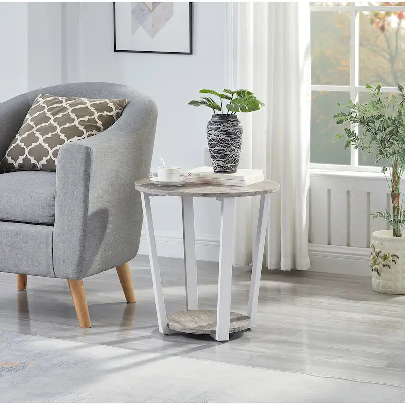 Contemporary Round End Table with Lower Shelf