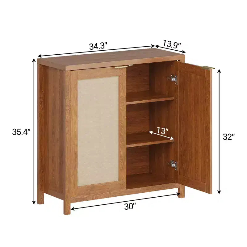 COZONY 34 Rattan Sideboard Buffet Cabinet w/Adjustable Shelves, Freestanding Storage Console Table for Dining Room, Kitchen, Hallway, Boho Decor