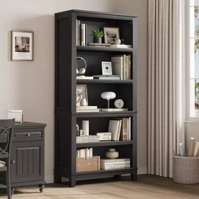 GustoWave 71 Tall Bookcase w/Adjustable Shelves 31.5in Width Wooden Bookshelf 5 Tier Farmhouse Bookshelves Vintage Bookcase