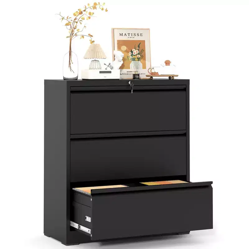 Lockable Lateral File Cabinet Heavy-Duty Metal for Home Office, Silent Full-Extension Slides, Anti-Tilt, Fits Letter/Legal/A4/F4