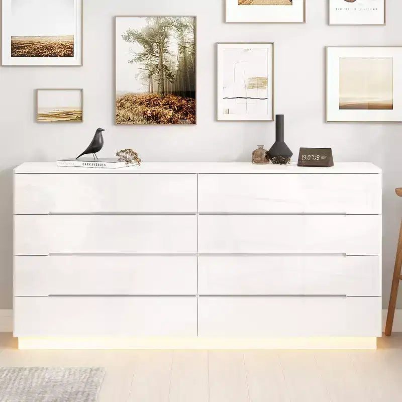 8 Drawer Dresser with Underlight - High Gloss Modern Chest of Drawers