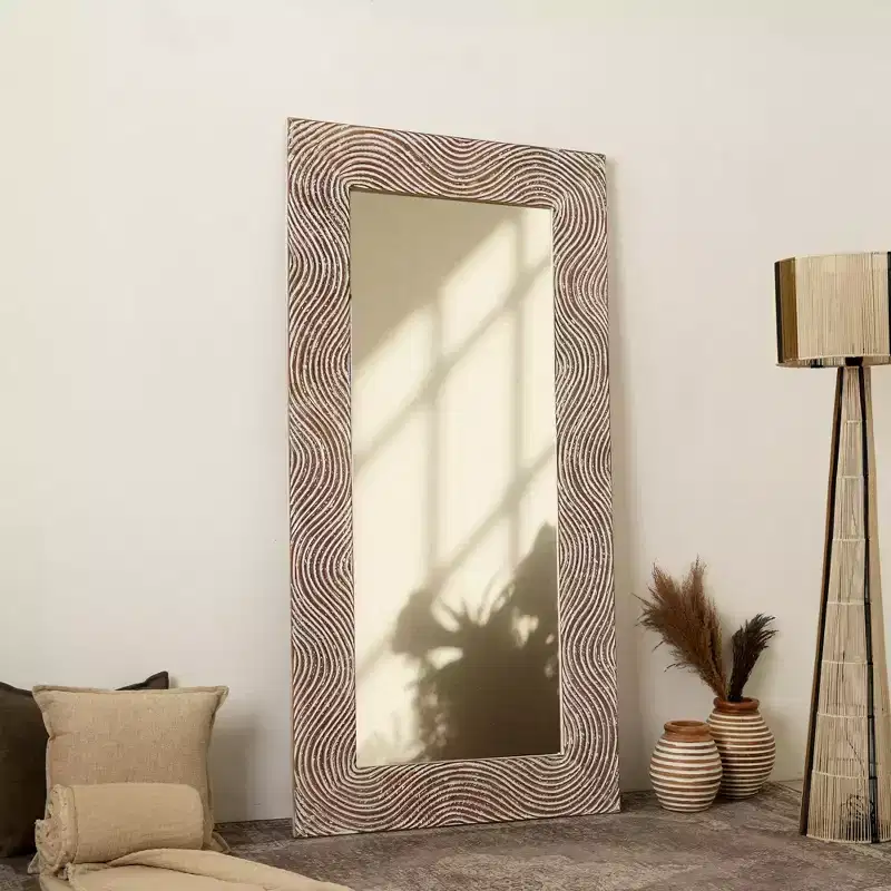 GDFStudio Cheryl Retro 72 Solid Wood Handcarved Rectangle Full Length Mirror