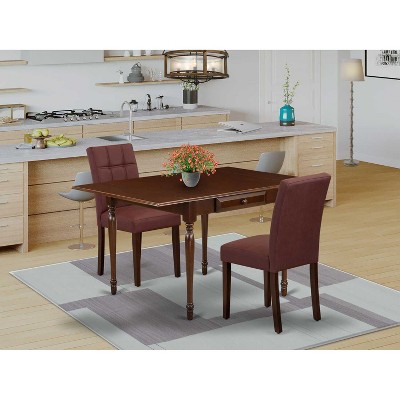 HomeStock 3-Pc Mahogany Finish Rectangular Solid Wood Top with Dropleaf Dining Table Set