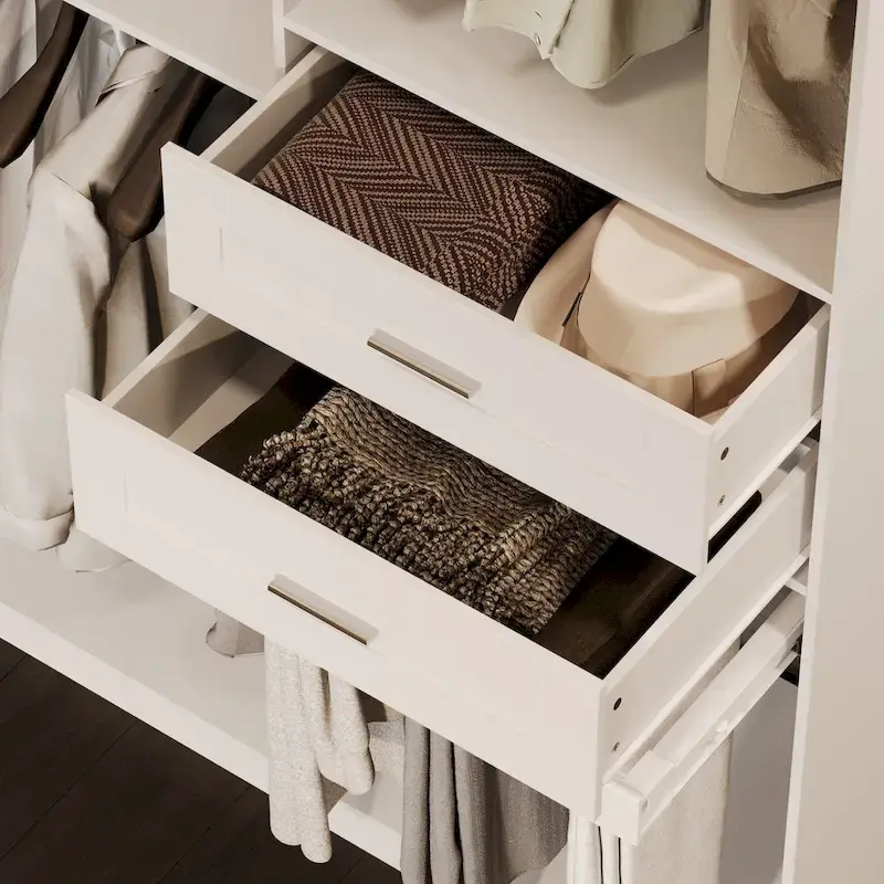 Corner Wardrobe Closet with 2 Hanging Rods, Pants Rack, and Shoe Storage Organizer Armoires