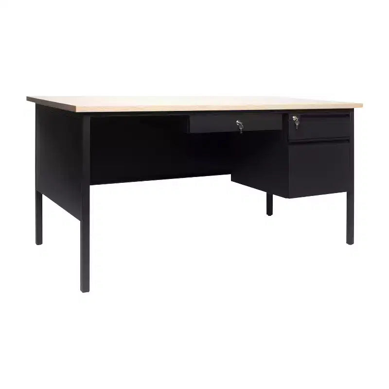 Flash Furniture Cambridge Commercial Grade Single Pedestal Desk with Locking Drawers and Metal Frame