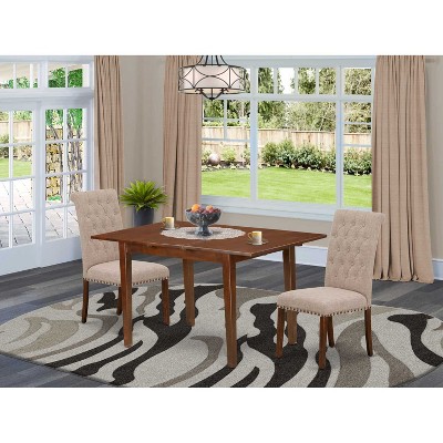 HomeStock 3-Piece Mahogany Finish Rectangular Solid Wood Top With Butterfly Leaf Dining Table Set