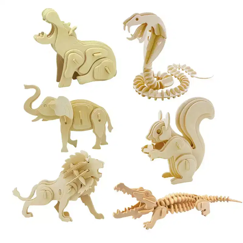 6ct Wooden Puzzle Wild Animals Bundle Set - Hands Craft: Craft Kits for Girls Age 8, Gifts, Wood Craft Activity Kits