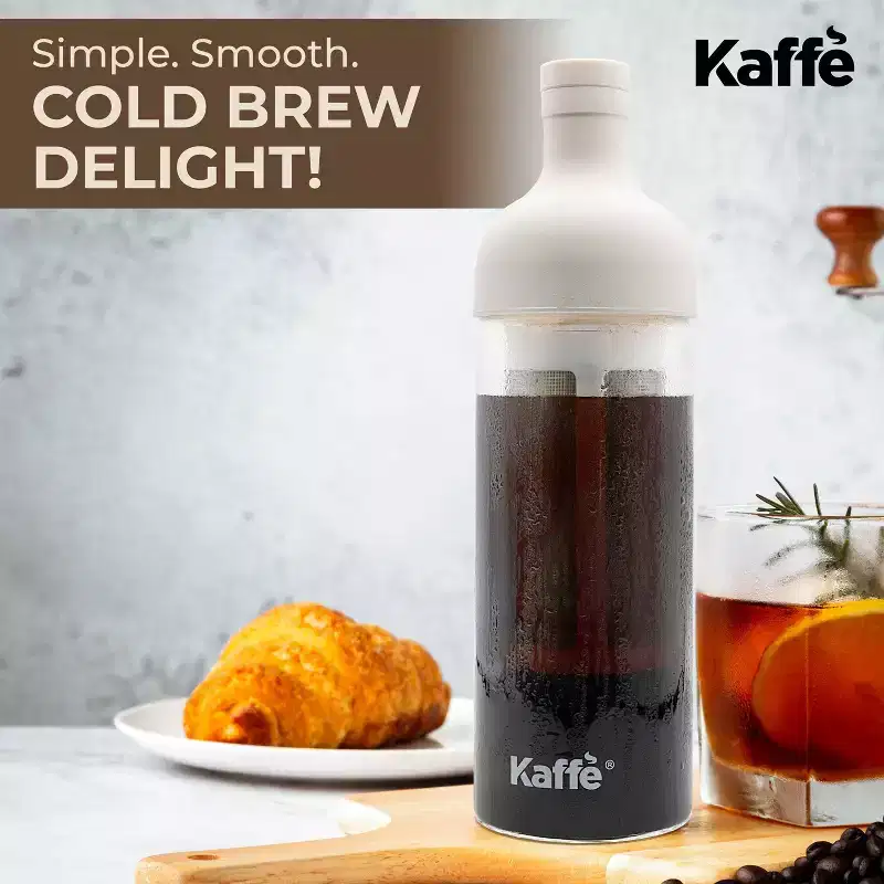 Cold Brew Coffee Maker - Glass/Silicone Top - White - 1L: Kaffe, BPA-Free, Manual, Permanent Screen Filter, 8 Cup Capacity