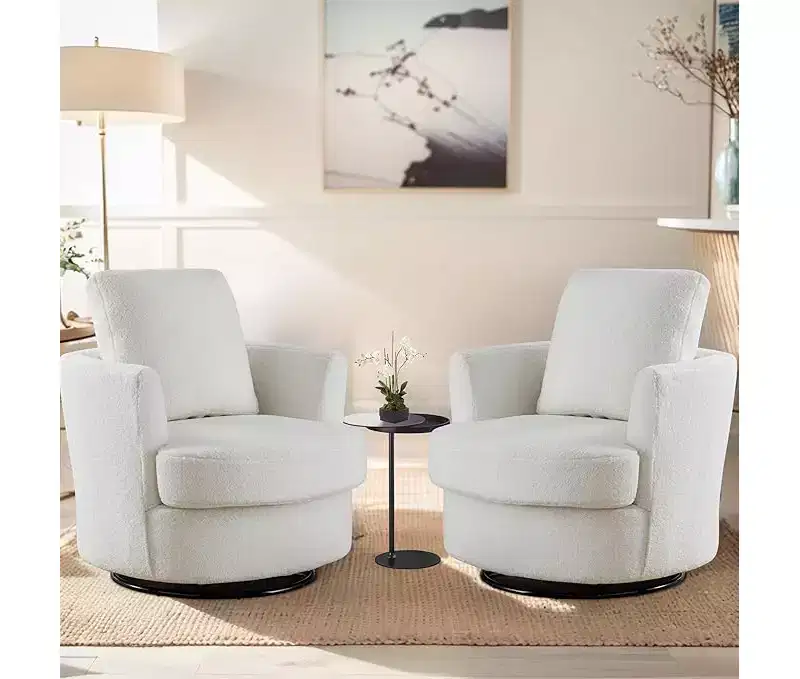 GDFStudio Bertha Swivel Boucle Upholstered 32 Wood and Steel Chair