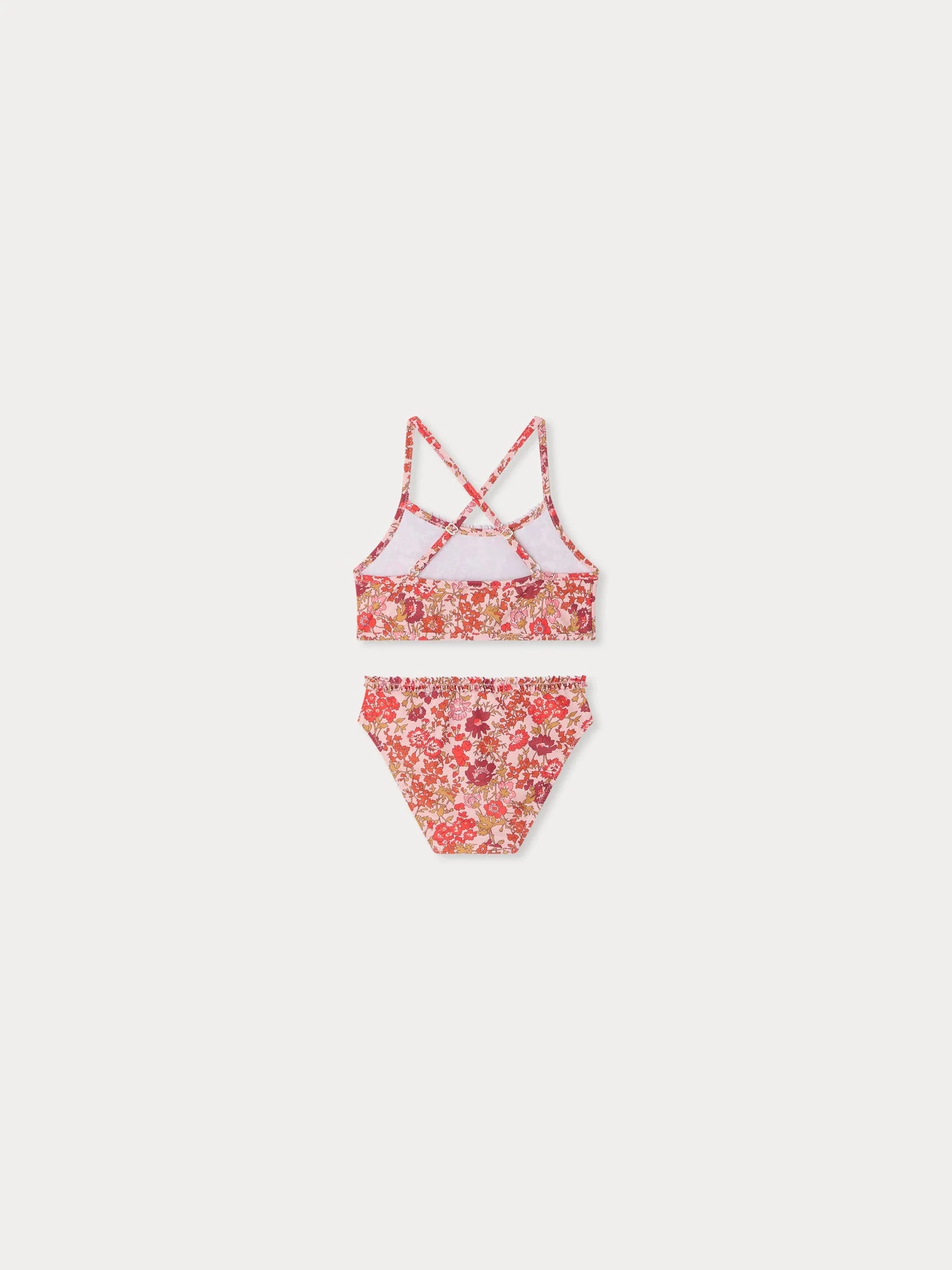 two-piece swimsuit with pink flowers in fabric