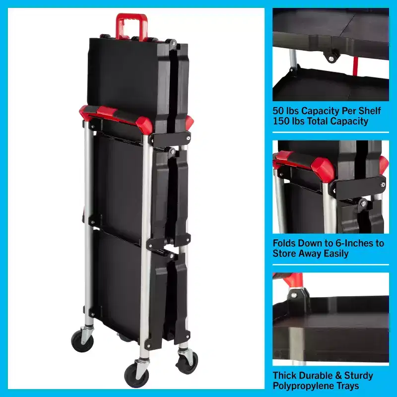 Stalwart Folding Cart with 50lb Capacity Per Shelf