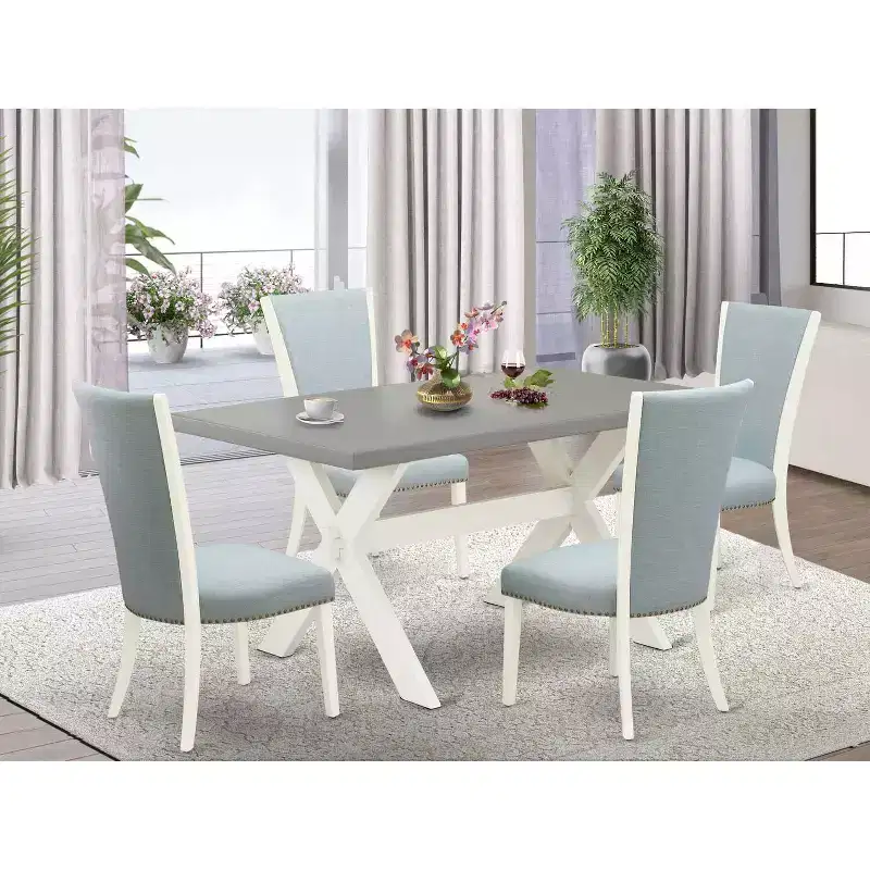 HomeStock 5-Piece Natural Oak Finish Solid Wood Top Dining Table with 4-Parson Chair
