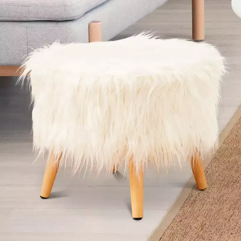 Round Faux Fur Stool (White)