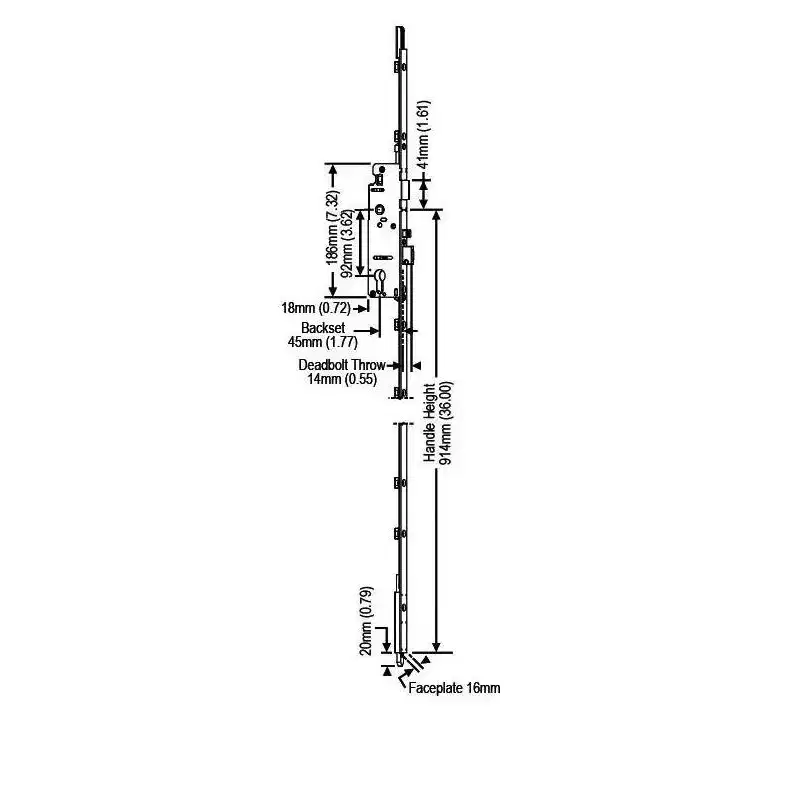 Brixwell Manual Shootbolt Lock Extension, Metal Construction, 36 Handle Height, 1-3/4 Backset, 1/2 Deadbolt Throw, Gray Finish
