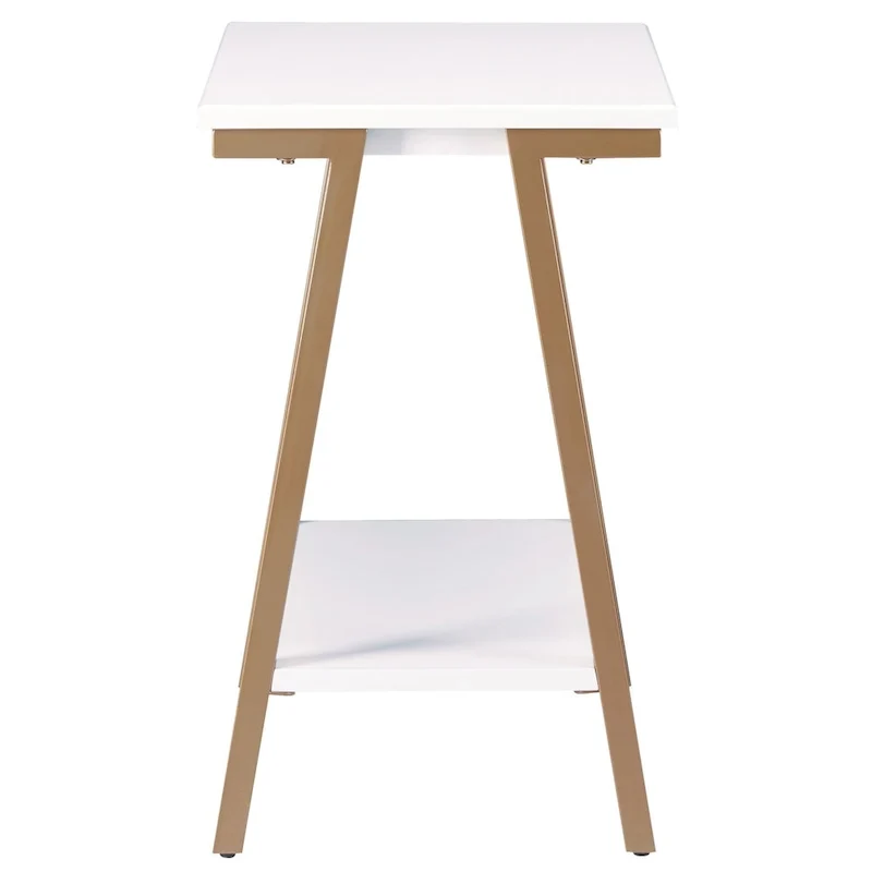 Narrow Wood Side Table with Metal Frame and Lower Shelf