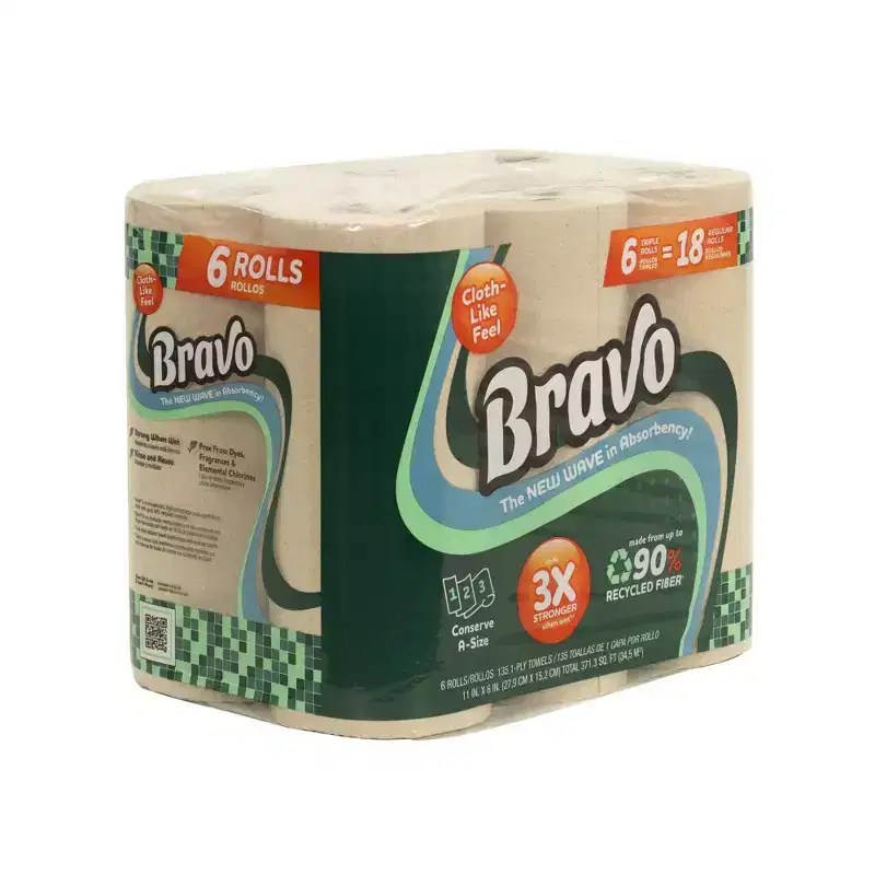 Bravo Make-A-Size Paper Towels - 6 Triple Rolls - 1-Ply - 135 Sheets: No Fragrance Added, Dye-Free