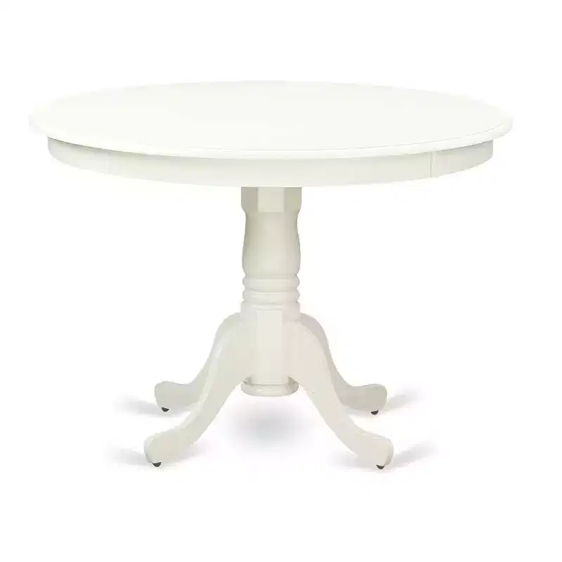 Round Dinette Set 5Pc - 42 Inch Table & 4 Chairs - City Sleek Design - Linen White Legs - Gray Fabric