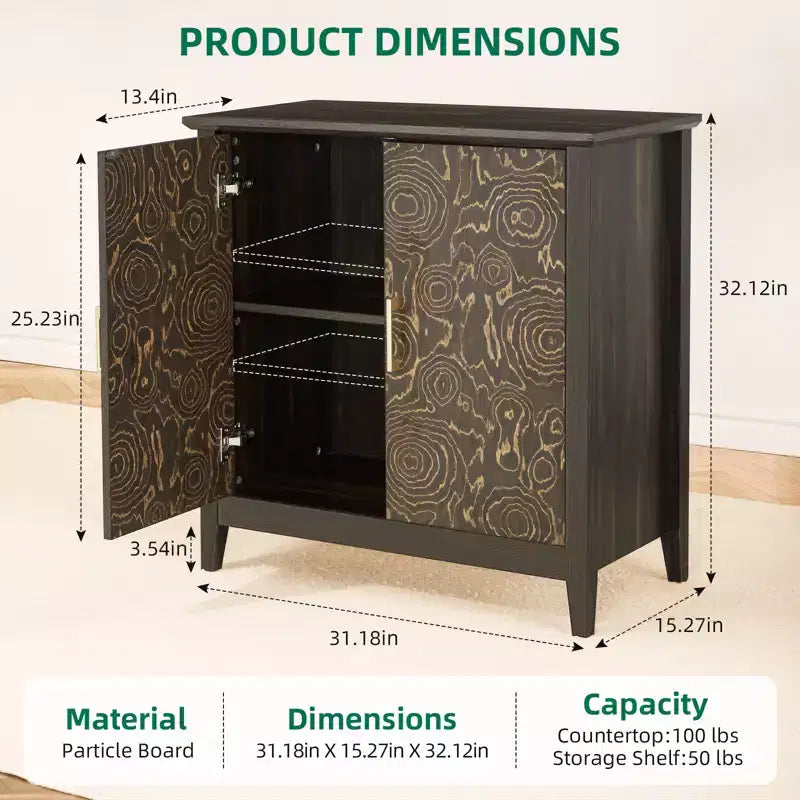 2 Doors Accent Cabinet Decorative Storage Cabinet for Living Room with Adjustable Shelf, Bedroom,