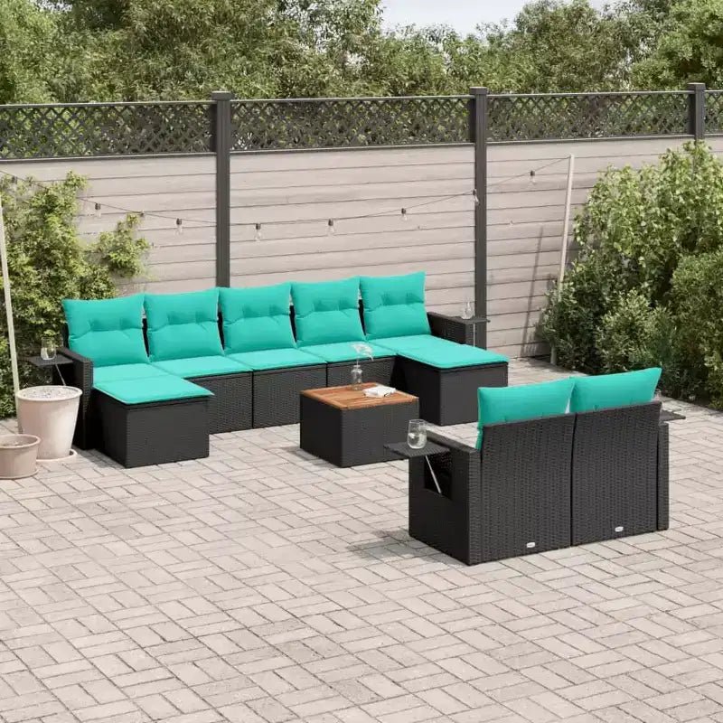 vidaXL 10 Piece Garden Sofa Set with Cushions Black Poly Rattan