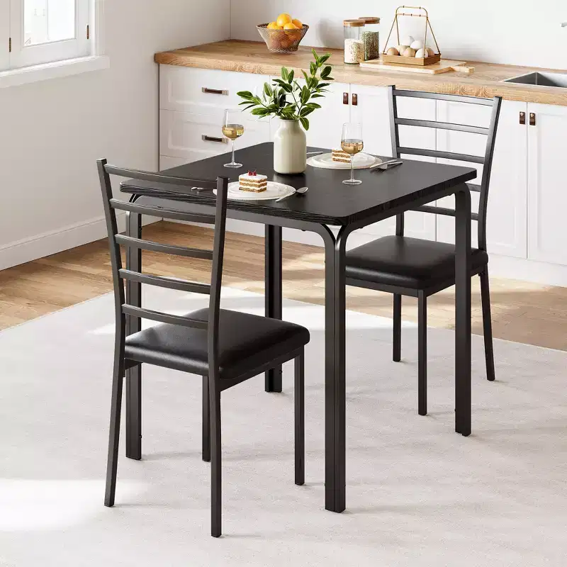 Dining Table for 2, Square kitchen Dinner Table Sets with 2 Upholstered Chairs, Space Saving Wood Modern Dinner Table , Dining Room Furniture