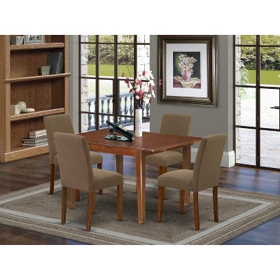 HomeStock 5-Pc Mahogany Finish Solid Wood Top-Rectangular Dining Room Set with Butterfly Leaf-Seats 4