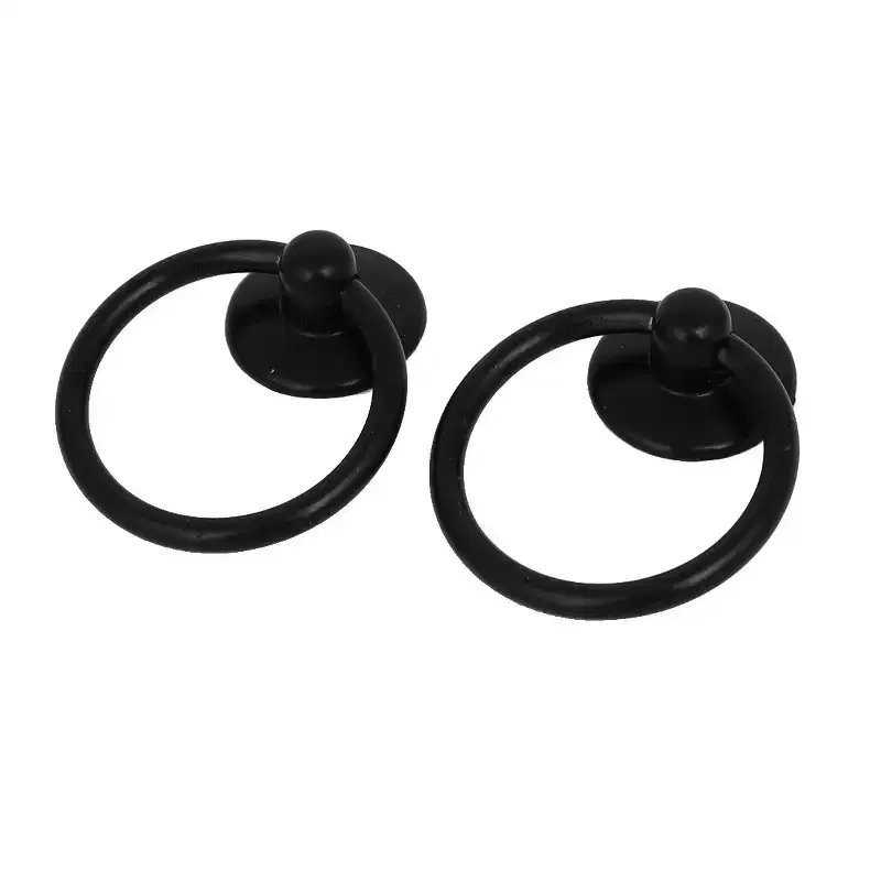 Unique Bargains Furniture Drawer Door Metal Ring Pull Handles Knobs Black 2.05x1.7x0.51 8pcs
