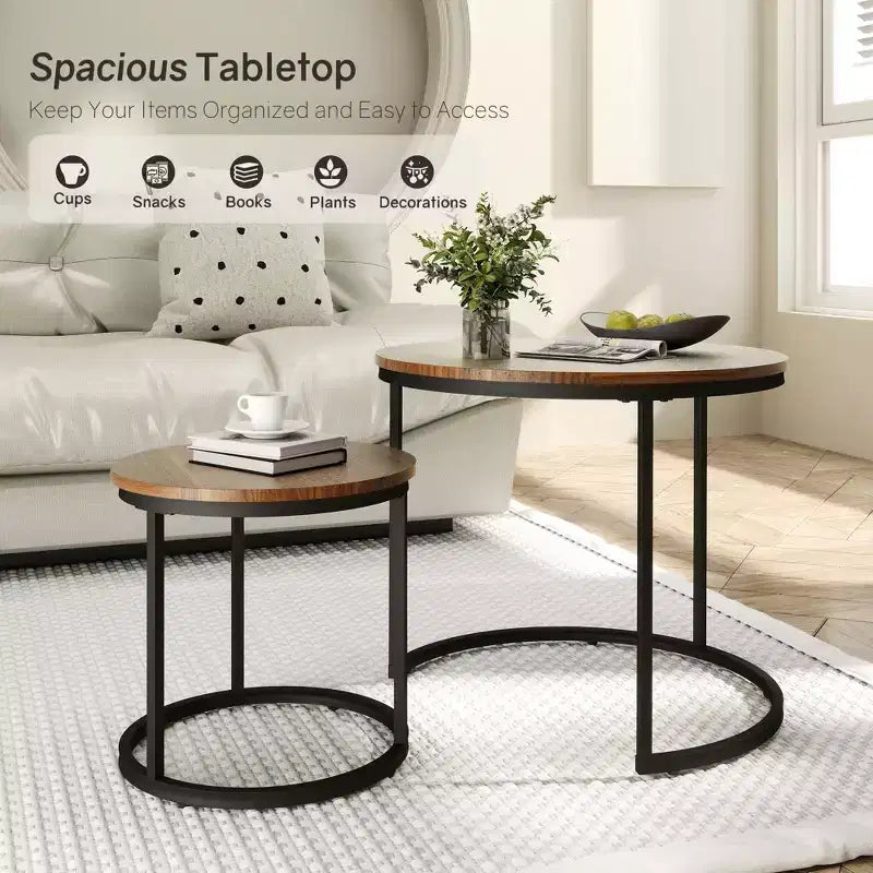 23 Nesting Coffee Tables Set of 2, Round Coffee Table for Living Room, Bedroom
