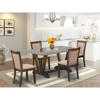 HomeStock 5-Piece Distressed Jacobean Finish Solid Wood Top Dining table with 4-Chairs