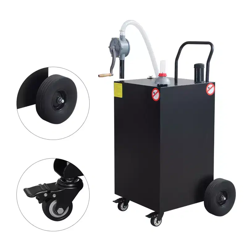 30 Gallon Portable Gas Caddy, Fuel Tank Cart with Pump & 8-Ft Hose, Flat-Free Tires, for Diesel & Kerosene