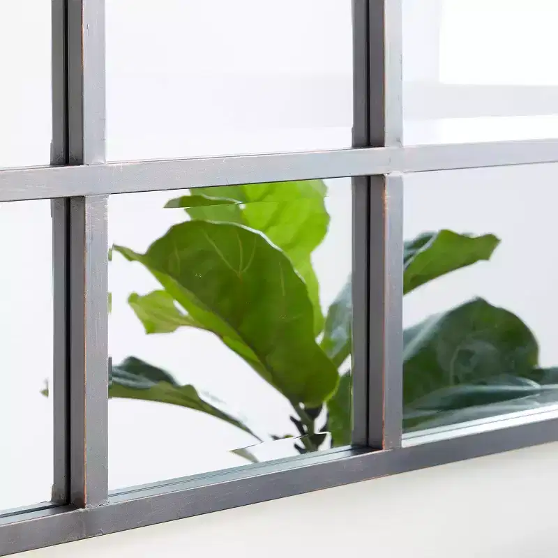 Glass Window Pane Inspired Wall Mirror Black - Olivia & May: Industrial Style, 45x35.38", Iron Frame