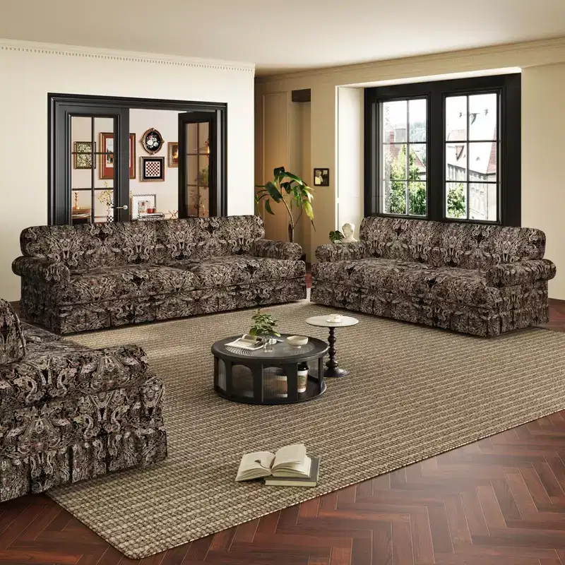 GDFStudio Belmont Mid-Century Modern Sofa Set with Rolled Arms and Pleated Skirt Design