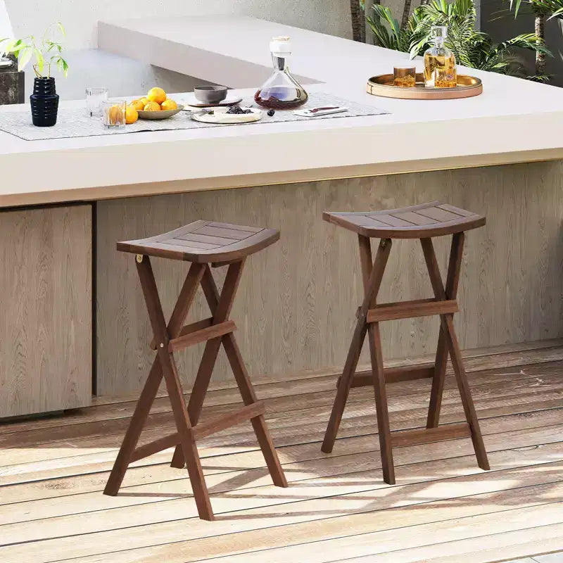 Costway Bar Stools Set of 2 30 Folding Bar Height Stools w/ Saddle Seat & Footrest