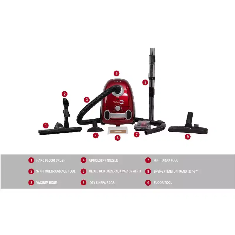 Atrix Rebel Red Vacuum with HEPA Filtration