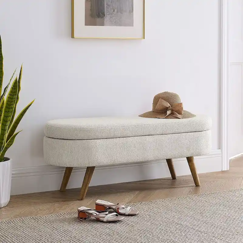 Modern Oval Storage Bench with Wood Legs