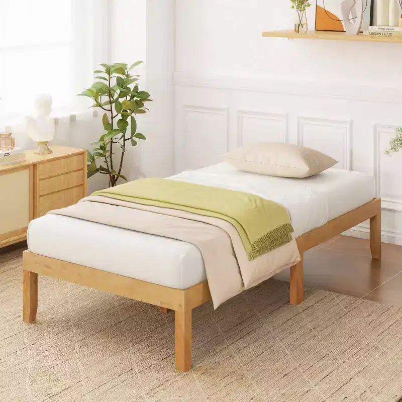 Costway Twin/Full/Queen Size Wooden Platform Bed Frame 14 with Rubber Wood Legs Under-bed Storage Beige