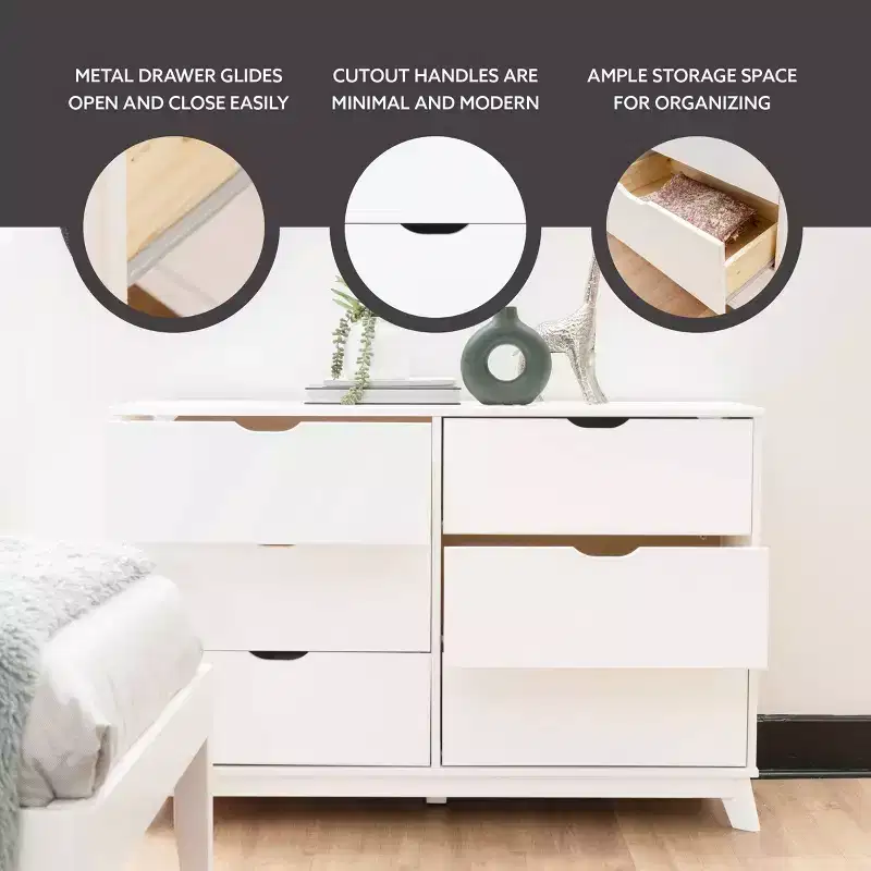 Pensy Solid Wood Mid-Century Modern 6 Drawer Dresser - Powell