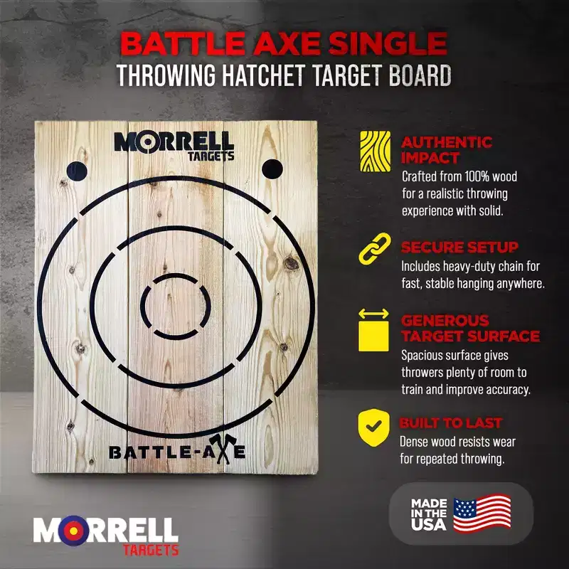 Morrells Battle Axe Single Wood Throwing Board with Metal Chain for Outdoor and Camping Axes, Hatchets, 28 x 2.5 x 36.25 Inches, Black